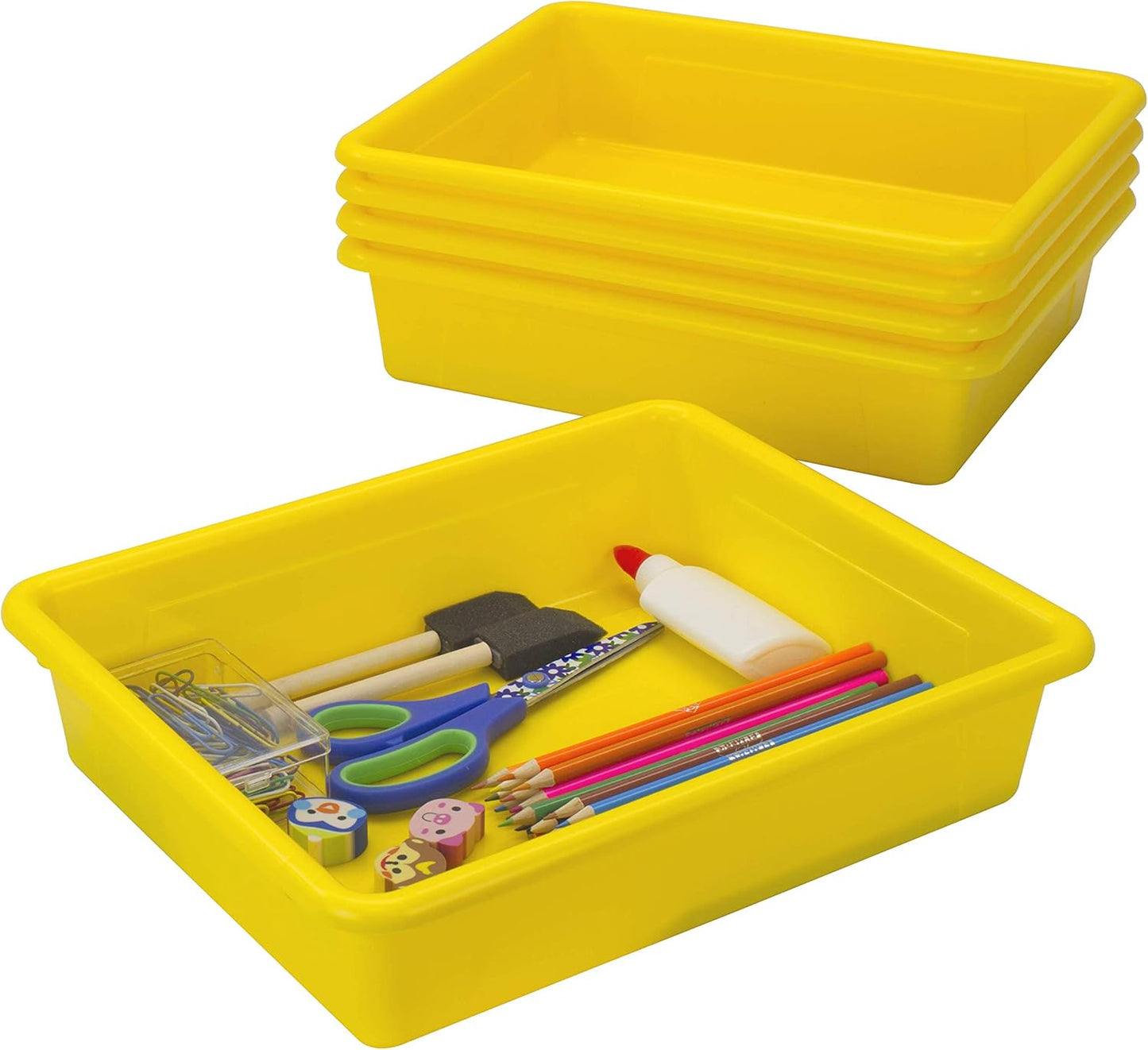 Letter Size Flat Storage Tray – Organizer Bin for Classroom, Office and Home, Yellow, 5-Pack (62519U05C) , 10 x 13 x 3 Inches