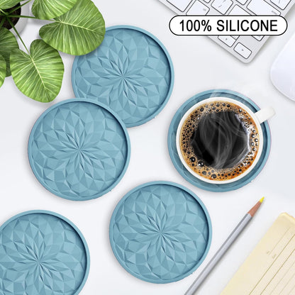 Silicone Coasters with Holder,[6 Pack] Drinking Coasters - Cup Mat for Hot or Cold Drinks, Thickened, Non-Slip, Non-stick,Deep Tray Yellow