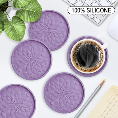 Silicone Coasters with Holder,[6 Pack] Drinking Coasters - Cup Mat for Hot or Cold Drinks, Thickened, Non-Slip, Non-stick,Deep Tray Yellow