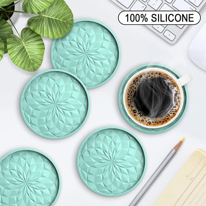 Silicone Coasters with Holder,[6 Pack] Drinking Coasters - Cup Mat for Hot or Cold Drinks, Thickened, Non-Slip, Non-stick,Deep Tray Yellow