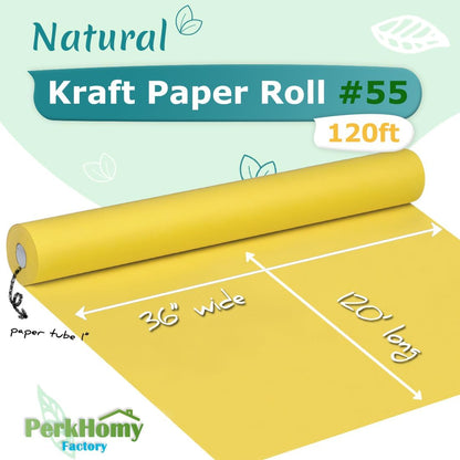 36" x 1,440" (120') Lemon Yellow Kraft Paper Roll for Craft Bulletin Board Paper Art Table Covering Crafting Gift Wrapping Bouquet Packing Parcel 80GSM 55LB (Lemon Yellow, 36" x 120')