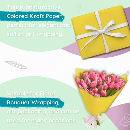 36" x 1,440" (120') Lemon Yellow Kraft Paper Roll for Craft Bulletin Board Paper Art Table Covering Crafting Gift Wrapping Bouquet Packing Parcel 80GSM 55LB (Lemon Yellow, 36" x 120')