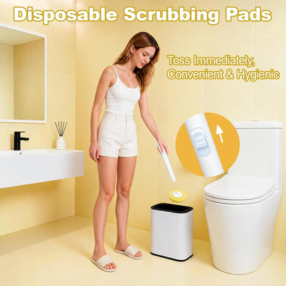 Disposable Toilet Brush, Wall-Mounted Holder Set, 24 Toilet Wand Refills | Hands Free Toilet Brush, 1 Wand + 1 Holder + 24 Yellow Refills, Bathroom Cleaning for Small Bathroom RV, Light Lemon Scent