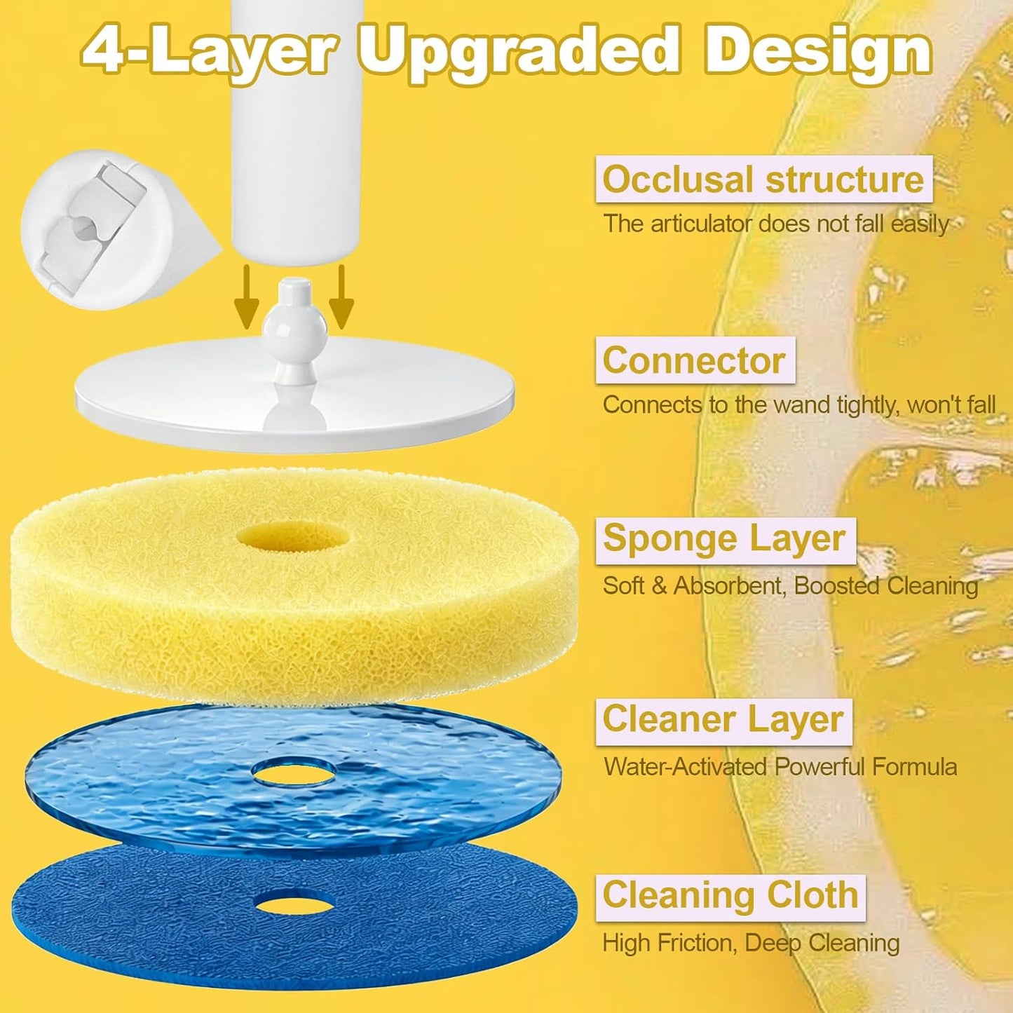 Disposable Toilet Brush, Wall-Mounted Holder Set, 24 Toilet Wand Refills | Hands Free Toilet Brush, 1 Wand + 1 Holder + 24 Yellow Refills, Bathroom Cleaning for Small Bathroom RV, Light Lemon Scent