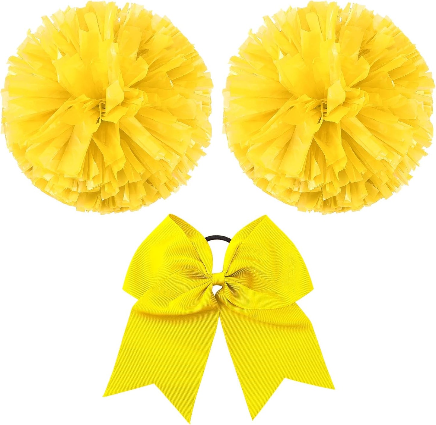 3 Pcs Cheerleading Pom Poms and Large Cheerleader Hair Bow Metallic Cheer Supplies for Team Spirit Sports Dance Cheering