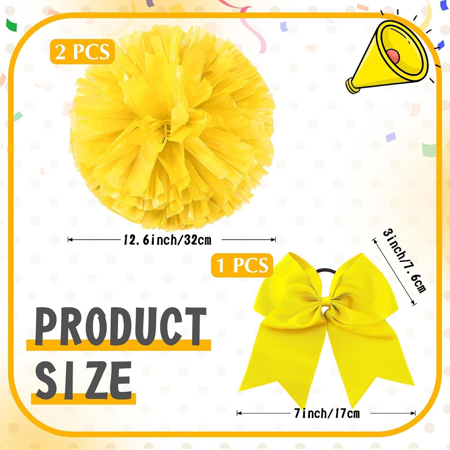 3 Pcs Cheerleading Pom Poms and Large Cheerleader Hair Bow Metallic Cheer Supplies for Team Spirit Sports Dance Cheering