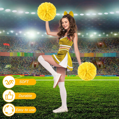 3 Pcs Cheerleading Pom Poms and Large Cheerleader Hair Bow Metallic Cheer Supplies for Team Spirit Sports Dance Cheering