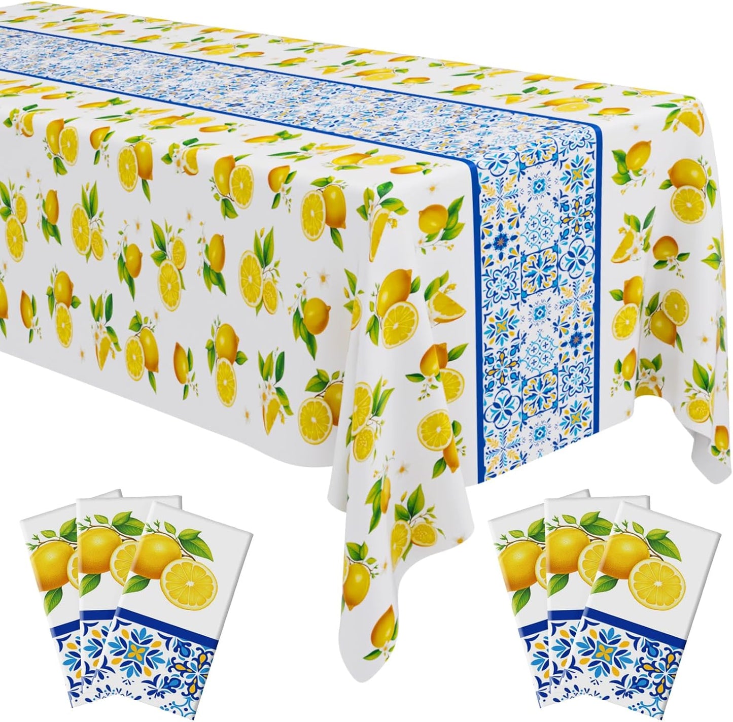 6 Pcs Lemon Theme Tablecloth Birthday Party Supplies Decoration 54 x 108 Inch Fruit Tablecloths Summer Yellow Mediterranean Lemon Pattern Disposable Oil Proof Summer Table Cloth for Party