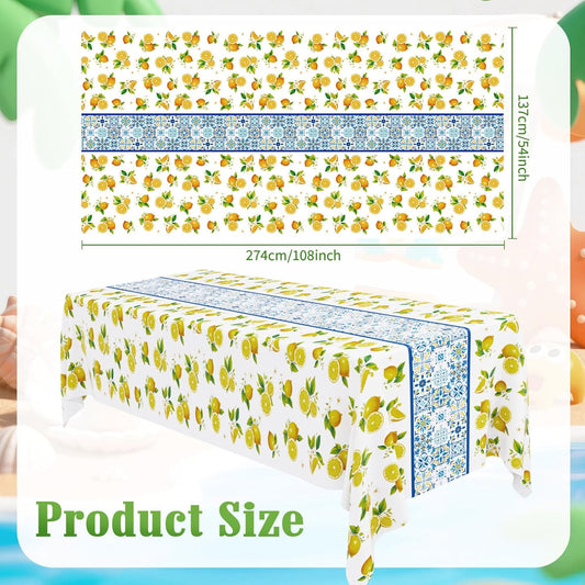 6 Pcs Lemon Theme Tablecloth Birthday Party Supplies Decoration 54 x 108 Inch Fruit Tablecloths Summer Yellow Mediterranean Lemon Pattern Disposable Oil Proof Summer Table Cloth for Party