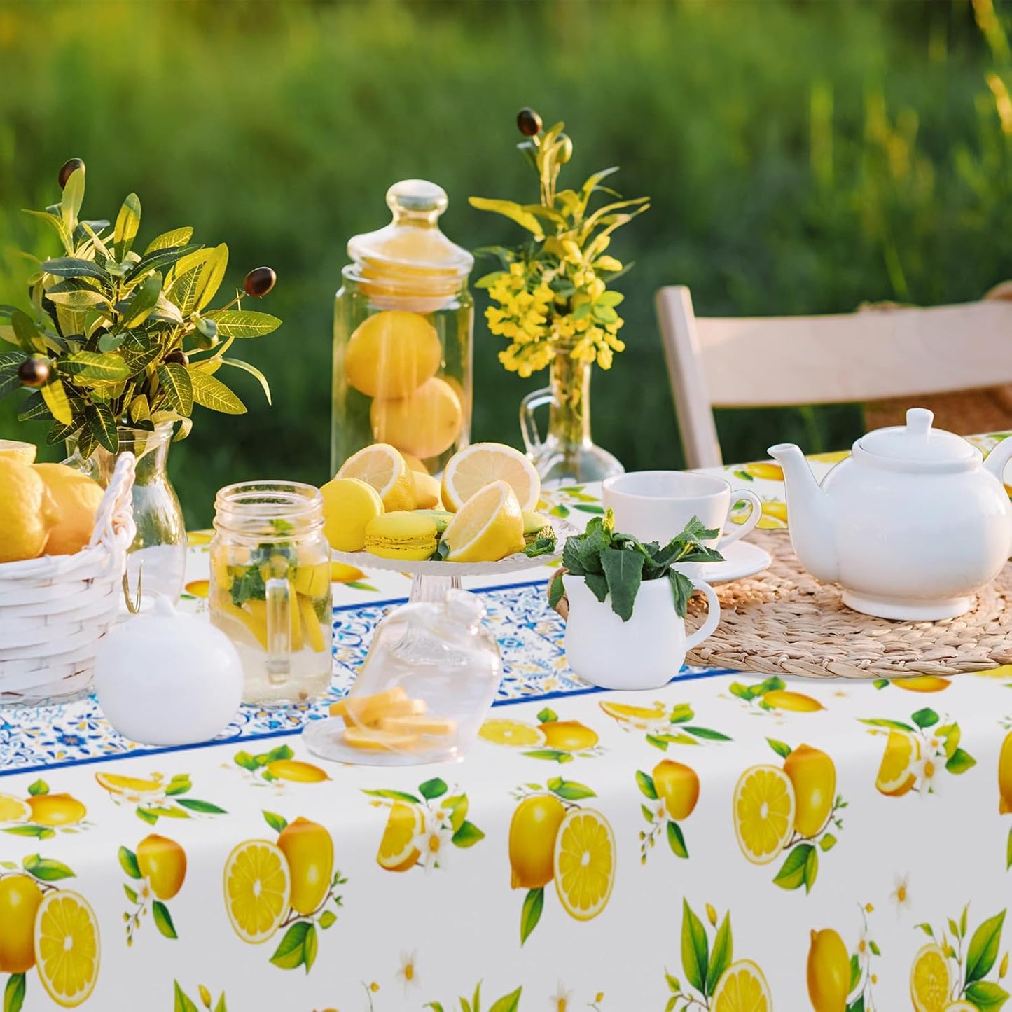 6 Pcs Lemon Theme Tablecloth Birthday Party Supplies Decoration 54 x 108 Inch Fruit Tablecloths Summer Yellow Mediterranean Lemon Pattern Disposable Oil Proof Summer Table Cloth for Party