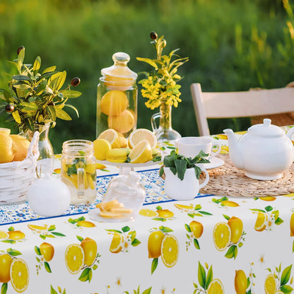 6 Pcs Lemon Theme Tablecloth Birthday Party Supplies Decoration 54 x 108 Inch Fruit Tablecloths Summer Yellow Mediterranean Lemon Pattern Disposable Oil Proof Summer Table Cloth for Party