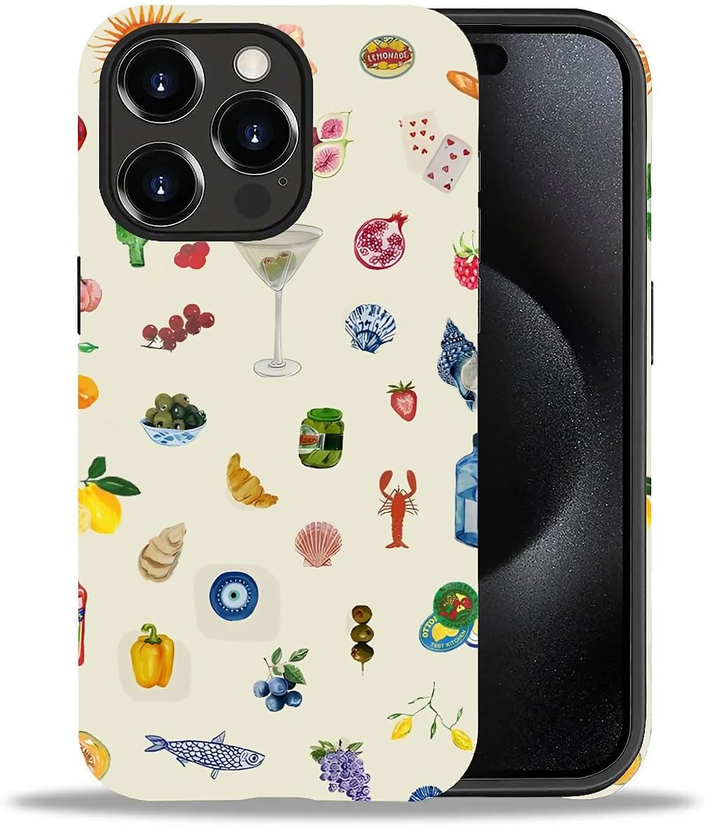 Case Compatible with iPhone 15 Pro - Hybrid Durable Shockproof Phone Cover,Cases for Woman Girl - Lemon Fruit Flower Fish Aesthetic