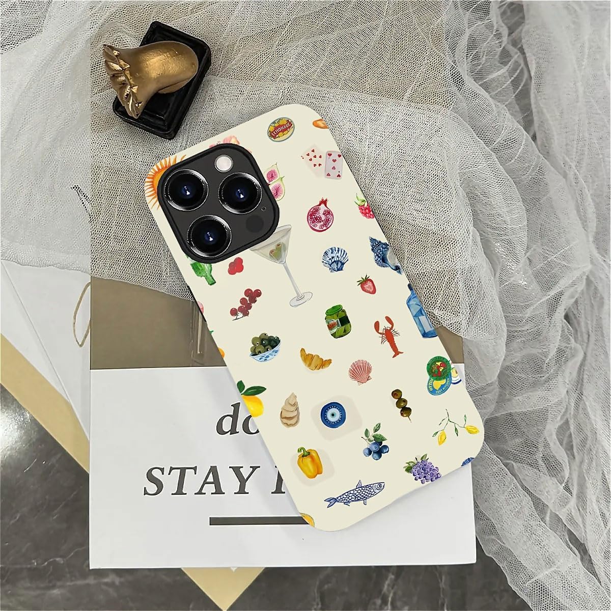 Case Compatible with iPhone 15 Pro - Hybrid Durable Shockproof Phone Cover,Cases for Woman Girl - Lemon Fruit Flower Fish Aesthetic