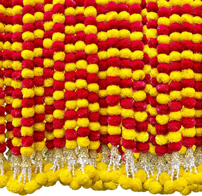 Marigold Garland for Decoration 5 Pcs of 5 feet Long Strands Artificial Marigold Flowers with Bell, Indian Décor for Pooja/Diwali/Wedding/Christmas (Yellow)