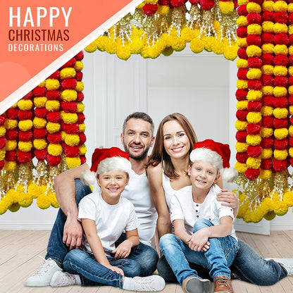 Marigold Garland for Decoration 5 Pcs of 5 feet Long Strands Artificial Marigold Flowers with Bell, Indian Décor for Pooja/Diwali/Wedding/Christmas (Yellow)