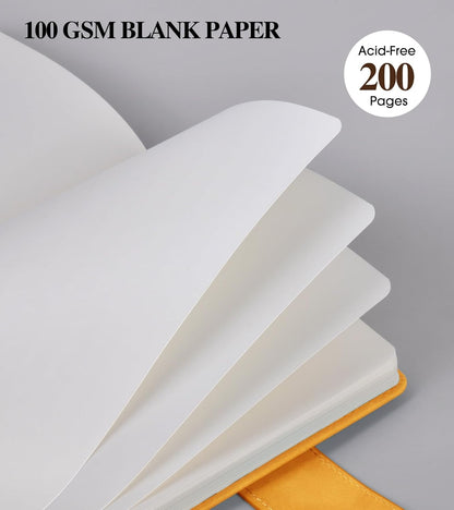 Blank Journal Notebook, A5 Hardcover Leather Sketchbook with 200 Pages Thick Blank Paper for Men Women, Unlined Drawing & Writing Journal, 5.9" x 8.4" Plain Notebook (yellow)