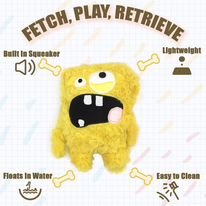 Monster Stuffed Squeaky Dog Toy, Crinkle Dog Plush Toy, Yellow | Soft Lightweight Toy for Fetch and Chew, Interactive Outdoor Indoor Play for Tug, Birthday Gift, For Puppy Small Medium Dog