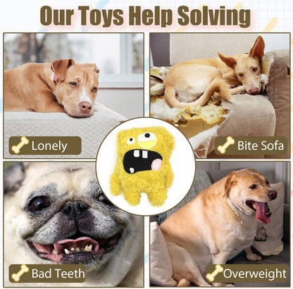 Monster Stuffed Squeaky Dog Toy, Crinkle Dog Plush Toy, Yellow | Soft Lightweight Toy for Fetch and Chew, Interactive Outdoor Indoor Play for Tug, Birthday Gift, For Puppy Small Medium Dog