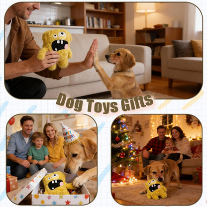 Monster Stuffed Squeaky Dog Toy, Crinkle Dog Plush Toy, Yellow | Soft Lightweight Toy for Fetch and Chew, Interactive Outdoor Indoor Play for Tug, Birthday Gift, For Puppy Small Medium Dog
