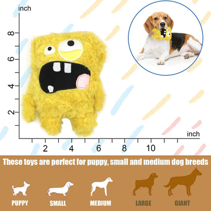 Monster Stuffed Squeaky Dog Toy, Crinkle Dog Plush Toy, Yellow | Soft Lightweight Toy for Fetch and Chew, Interactive Outdoor Indoor Play for Tug, Birthday Gift, For Puppy Small Medium Dog
