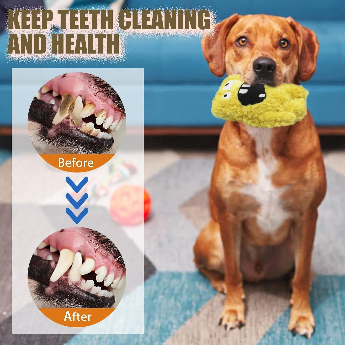 Monster Stuffed Squeaky Dog Toy, Crinkle Dog Plush Toy, Yellow | Soft Lightweight Toy for Fetch and Chew, Interactive Outdoor Indoor Play for Tug, Birthday Gift, For Puppy Small Medium Dog