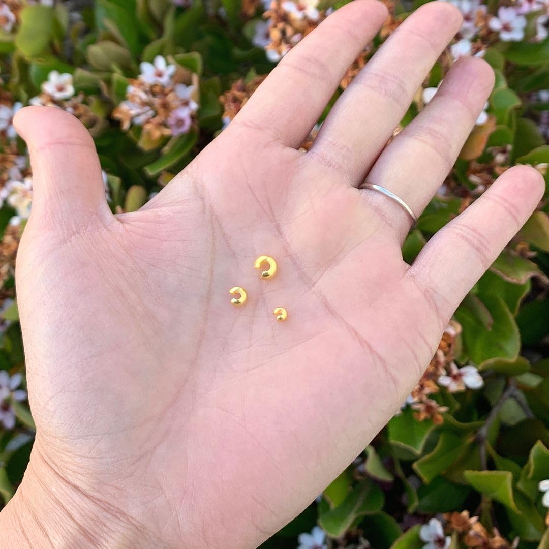 20pcs Adabele Real Gold Plated Sterling Silver 4mm Crimp Bead Knot Covers | 18K Yellow Gold Plated Solid 925 Silver Open C Crimp End Caps for Concealing Cord Knots and Crimps for Craft Jewelry Making