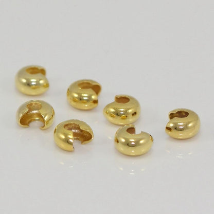 20pcs Adabele Real Gold Plated Sterling Silver 4mm Crimp Bead Knot Covers | 18K Yellow Gold Plated Solid 925 Silver Open C Crimp End Caps for Concealing Cord Knots and Crimps for Craft Jewelry Making