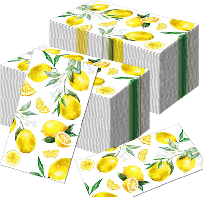 40Pcs Lemon Paper Napkins Yellow Citrus Fruit Disposable Hand Napkin Watercolor Summer Fruit Disposable Hand Towel for Summer Kitchen, Bathroom, Tea Party, Baby Shower