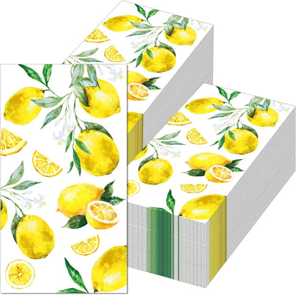 40Pcs Lemon Paper Napkins Yellow Citrus Fruit Disposable Hand Napkin Watercolor Summer Fruit Disposable Hand Towel for Summer Kitchen, Bathroom, Tea Party, Baby Shower