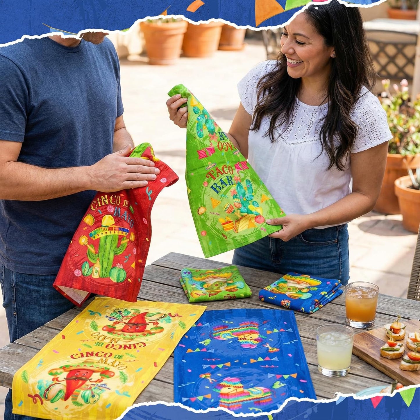 Set of 6 Mexican Kitchen Towels Fiesta Taco Cactus Chili Dish Towel Cinco De Mayo Bathroom Decorative Rustic Cloths Tea Towels for Kitchen Bathroom Home Housewarming Gifts, 14 x 21 Inch