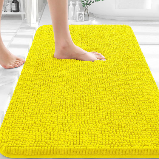 Bathroom Rugs 30x20, Extra Soft Absorbent Chenille Bath Rugs, Rubber Backing Quick Dry, Machine Washable Bath Mats for Bathroom Floor, Tub and Shower, Home Decor Accessories, Lemon Yellow