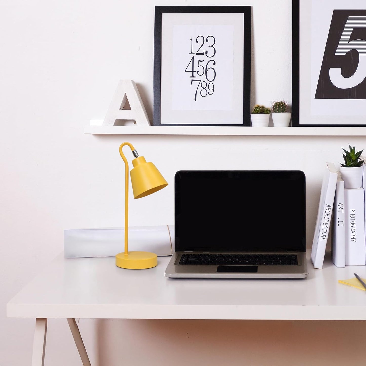 LD1079-YLW 16" Sleek Essentials Metal Looped Desk Task Lamp with Adjustable Shade, for Office, Desk, Nightstand, Dorm, Yellow