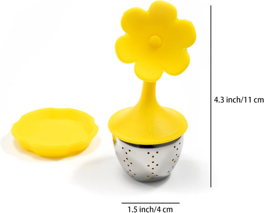 Silicone Stainless Steel leaf-shaped Tea Ball 1.5 Inch Tea Infuser Strainers Tea Strainer Filters Tea Interval Diffuser for Tea (yellow)