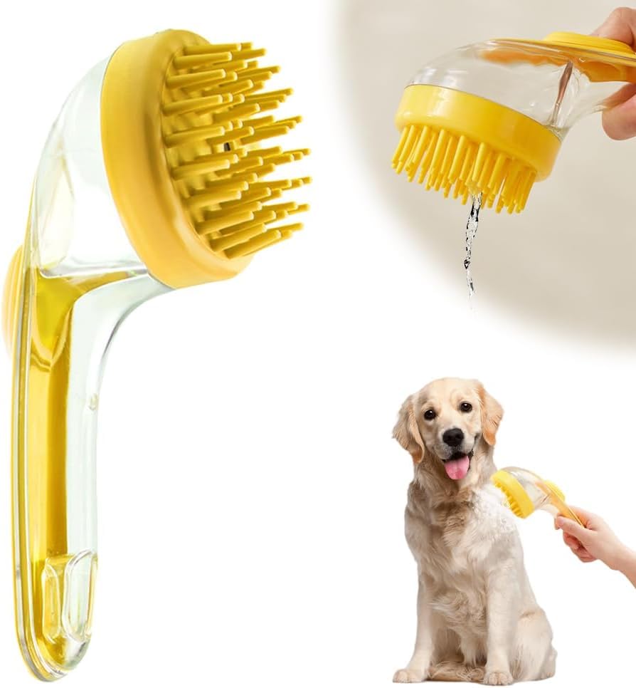 2026 New Dog Bath Brush Soft Silicone Bristle for Bathing Pets Grooming Massage BrushPet Bath Brush with Shampoo Dispenser, (yellow)