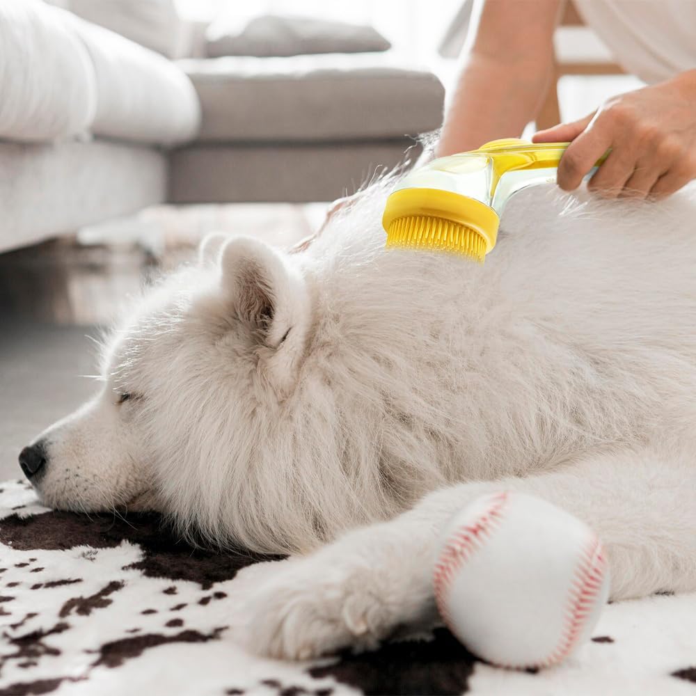2026 New Dog Bath Brush Soft Silicone Bristle for Bathing Pets Grooming Massage BrushPet Bath Brush with Shampoo Dispenser, (yellow)