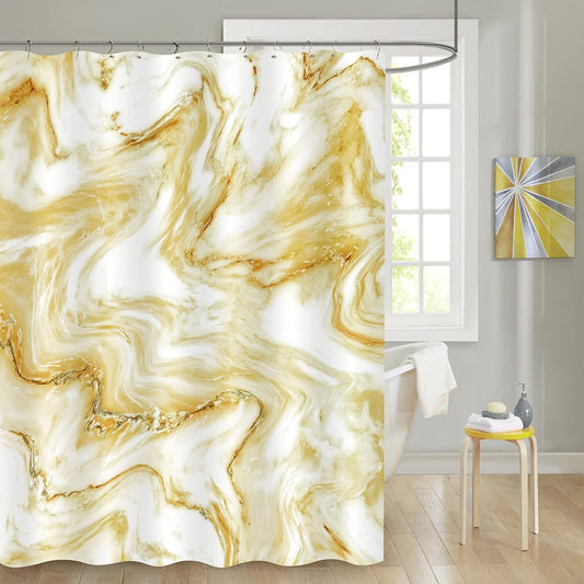 Yellow Gold Marble, Abstract Modern Shower Curtain for Bathroom Decor, Luxury Standard Shower Curtain for Bathtub, Waterproof Washable Fabric, 72 x 72