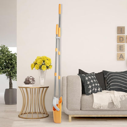 Broom and Dustpan Set, Dustpans with Broom Combo for Home, Heavy Dust Dustpan and Broom Combo, Long Handle Dust Pan and Broom Set for Kitchen, Office, Pet Hair(Gray Yellow)