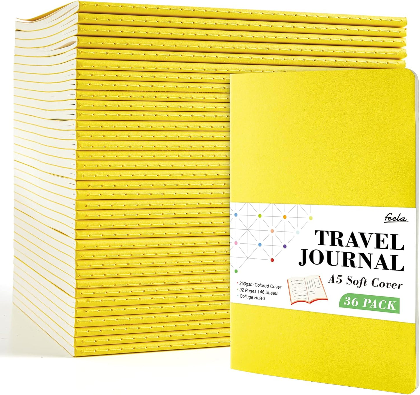 36 Pack Soft Cover Journal Bulk, Lined Blank Travel Journal for Women Men Writing, Notebooks College Ruled for Work, Note Taking Notebook School Business Supplies, 8.2” x 5.5”, A5, Lemon Yellow