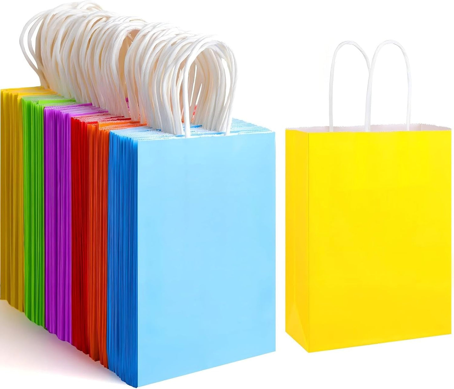 32Pcs Paper Gift Bags 5.25x3.25x8.25'' Kraft Paper Party Favor Bags | Bulk Rainbow Goodie Bags Small Gift Bags with Handles for Kids Birthday Baby Shower Crafts Wedding Party Supplies