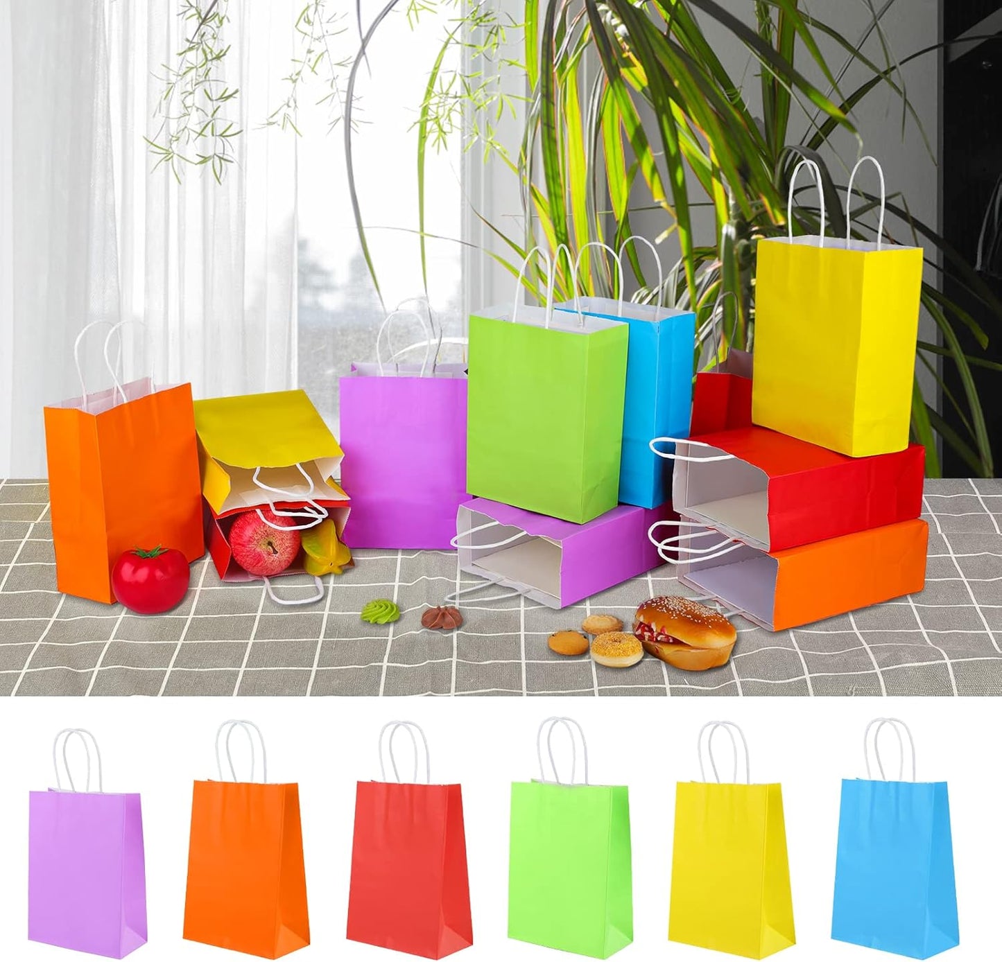 32Pcs Paper Gift Bags 5.25x3.25x8.25'' Kraft Paper Party Favor Bags | Bulk Rainbow Goodie Bags Small Gift Bags with Handles for Kids Birthday Baby Shower Crafts Wedding Party Supplies