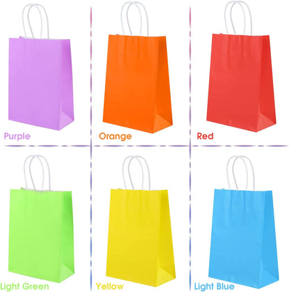 32Pcs Paper Gift Bags 5.25x3.25x8.25'' Kraft Paper Party Favor Bags | Bulk Rainbow Goodie Bags Small Gift Bags with Handles for Kids Birthday Baby Shower Crafts Wedding Party Supplies