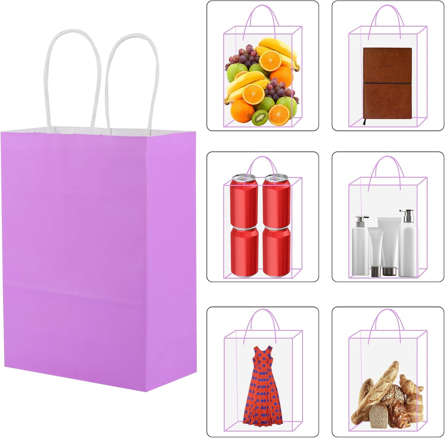 32Pcs Paper Gift Bags 5.25x3.25x8.25'' Kraft Paper Party Favor Bags | Bulk Rainbow Goodie Bags Small Gift Bags with Handles for Kids Birthday Baby Shower Crafts Wedding Party Supplies