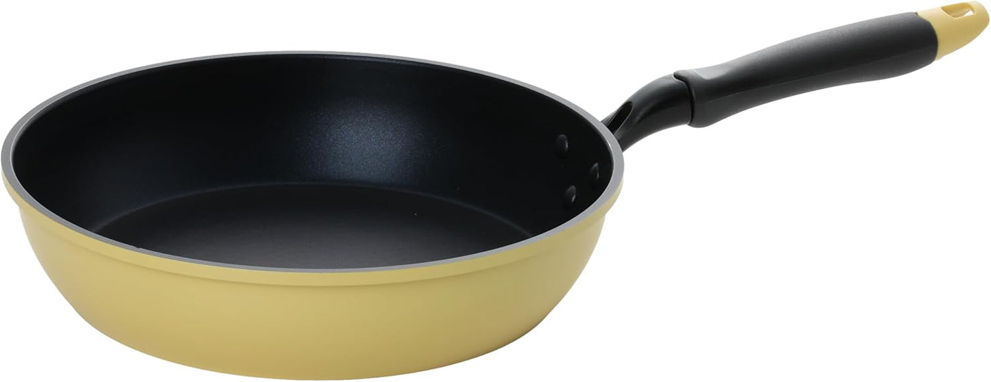 Pearl Metal AZ-7510 Lightweight Frying Pan, 10.2 inches (26 cm), Gas Fire, Induction Compatible, PFOA PFOS Free, Harmless Material, Blue Diamond Coat (Honey, Yellow), Color Farm