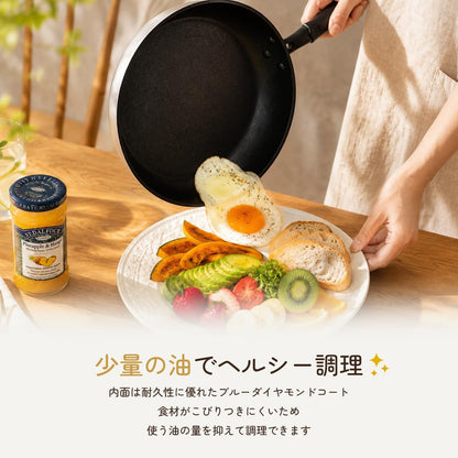 Pearl Metal AZ-7510 Lightweight Frying Pan, 10.2 inches (26 cm), Gas Fire, Induction Compatible, PFOA PFOS Free, Harmless Material, Blue Diamond Coat (Honey, Yellow), Color Farm