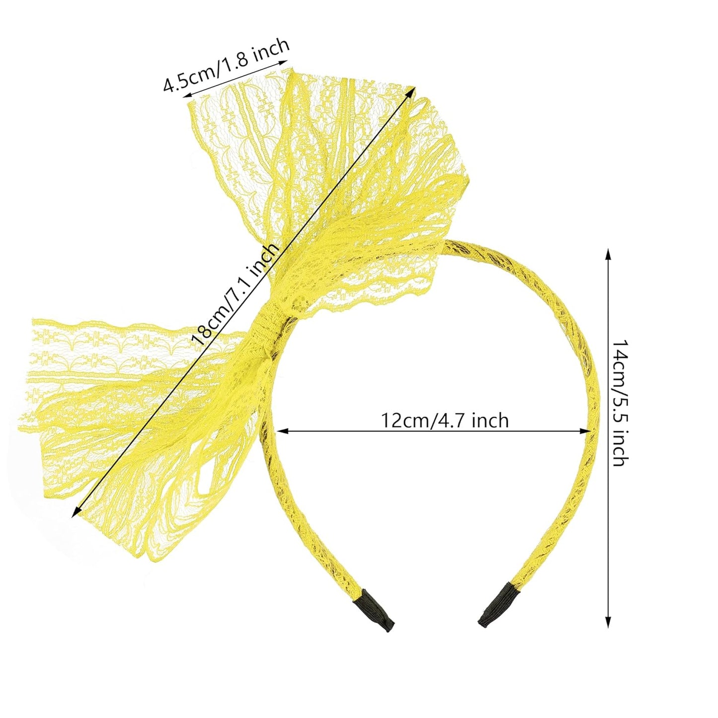 Women Neon Lace Bow Headband 80s Costume Headwear Lace Bow Hair Accessory for 1980s Theme Party Halloween Hair Hoop (Yellow)