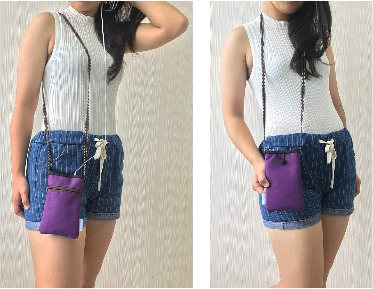 Small Crossbody Phone Pouch, Shoulder Travel Purse Bag (Purple) | Lightweight water-repellent shoulder sling pouch with padded cushion; Detachable strap; Side zip pocket for cards & cash