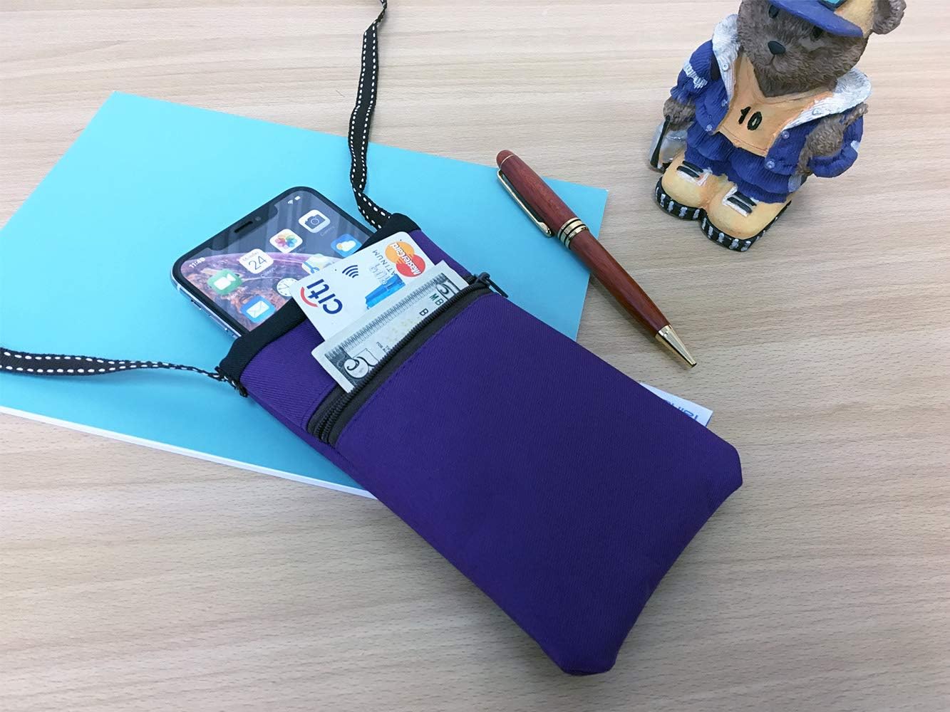 Small Crossbody Phone Pouch, Shoulder Travel Purse Bag (Purple) | Lightweight water-repellent shoulder sling pouch with padded cushion; Detachable strap; Side zip pocket for cards & cash