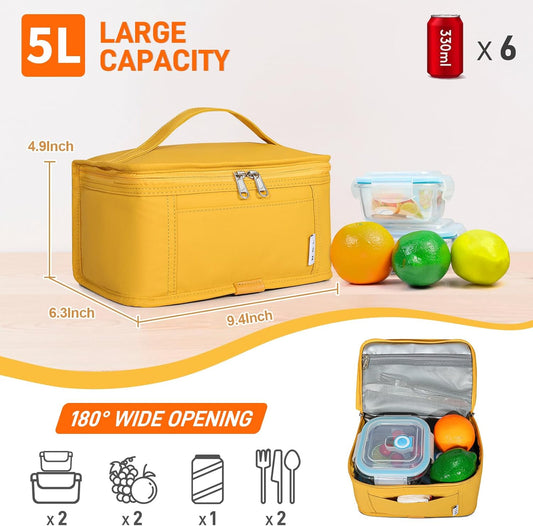Small Lunch Bag Mini Lunch Box Insulated Lunch Bag for Men/Women Leakproof Cooler Tote Bag Lightweight Nylon Waterproof Lunch Box For Work, Earth-yellow
