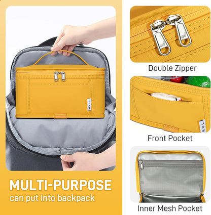 Small Lunch Bag Mini Lunch Box Insulated Lunch Bag for Men/Women Leakproof Cooler Tote Bag Lightweight Nylon Waterproof Lunch Box For Work, Earth-yellow