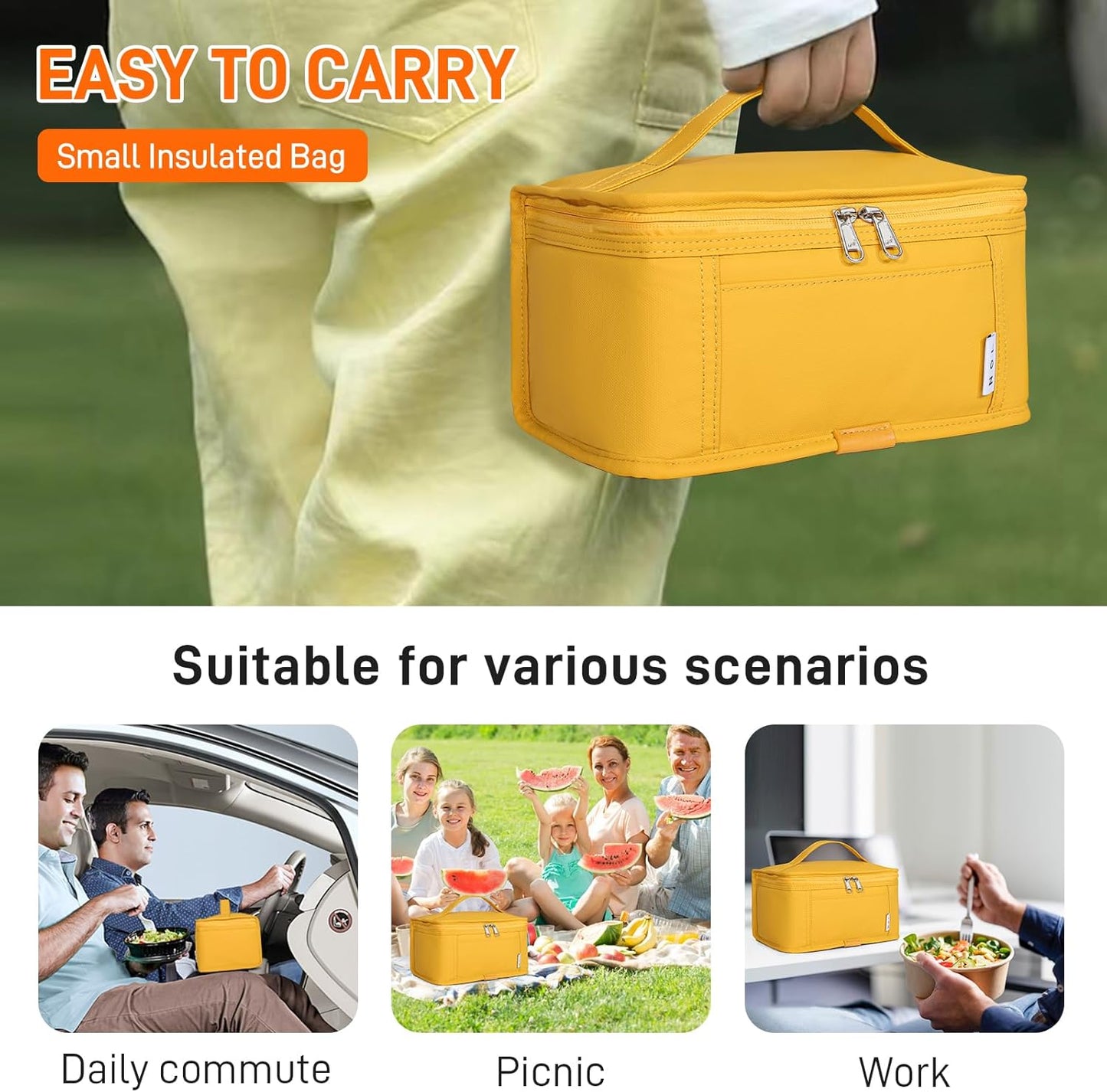 Small Lunch Bag Mini Lunch Box Insulated Lunch Bag for Men/Women Leakproof Cooler Tote Bag Lightweight Nylon Waterproof Lunch Box For Work, Earth-yellow